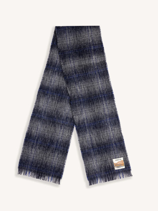 Kestin - Muir Brushed Scarf, Navy Check Mohair Blend