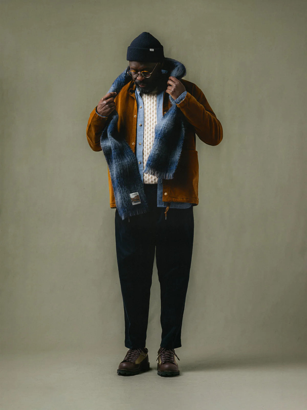 Kestin - Muir Brushed Scarf, Navy Check Mohair Blend