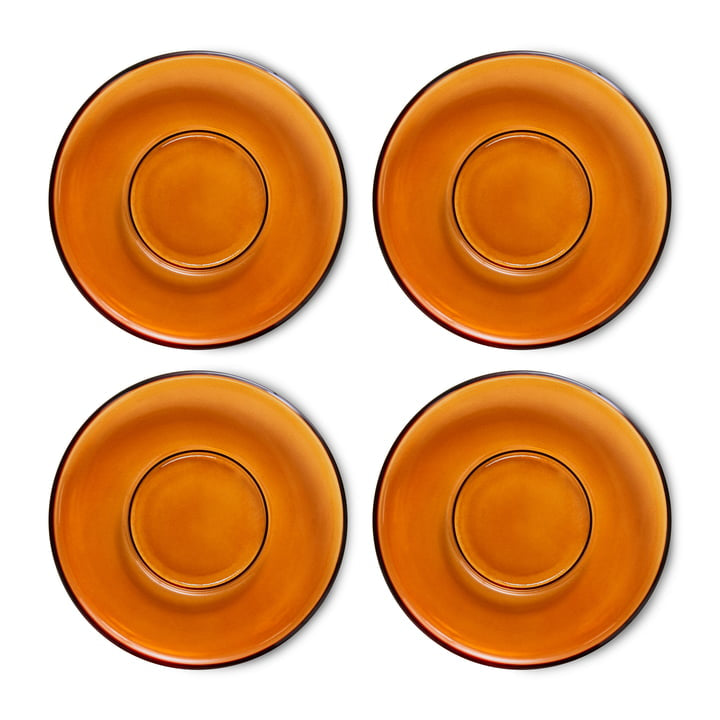 HKliving - 70s Glassware - Coffee Cup and Saucer - Amber Brown