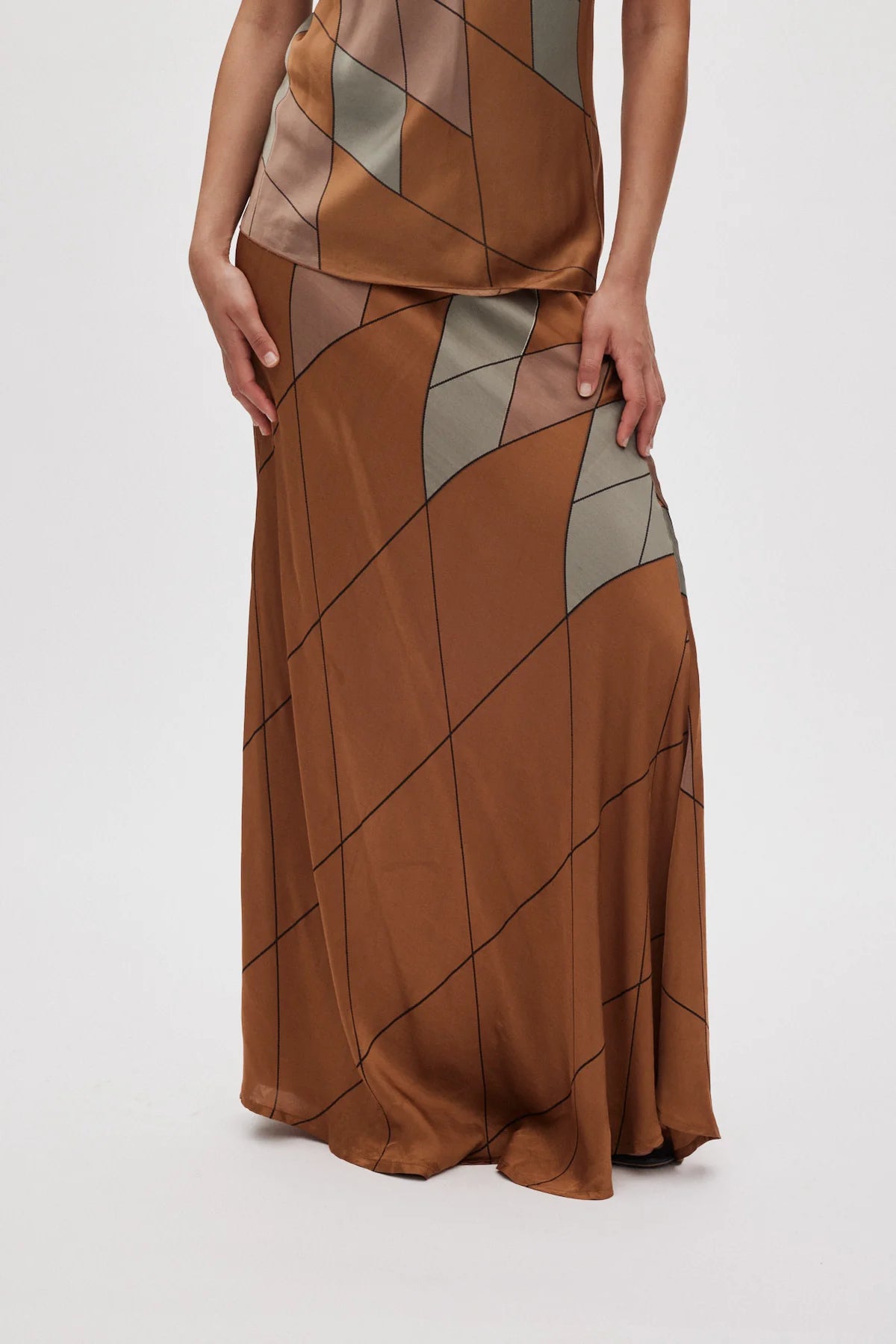 Rabens Saloner - Mumle Diamond Print Bias Skirt, Rust
