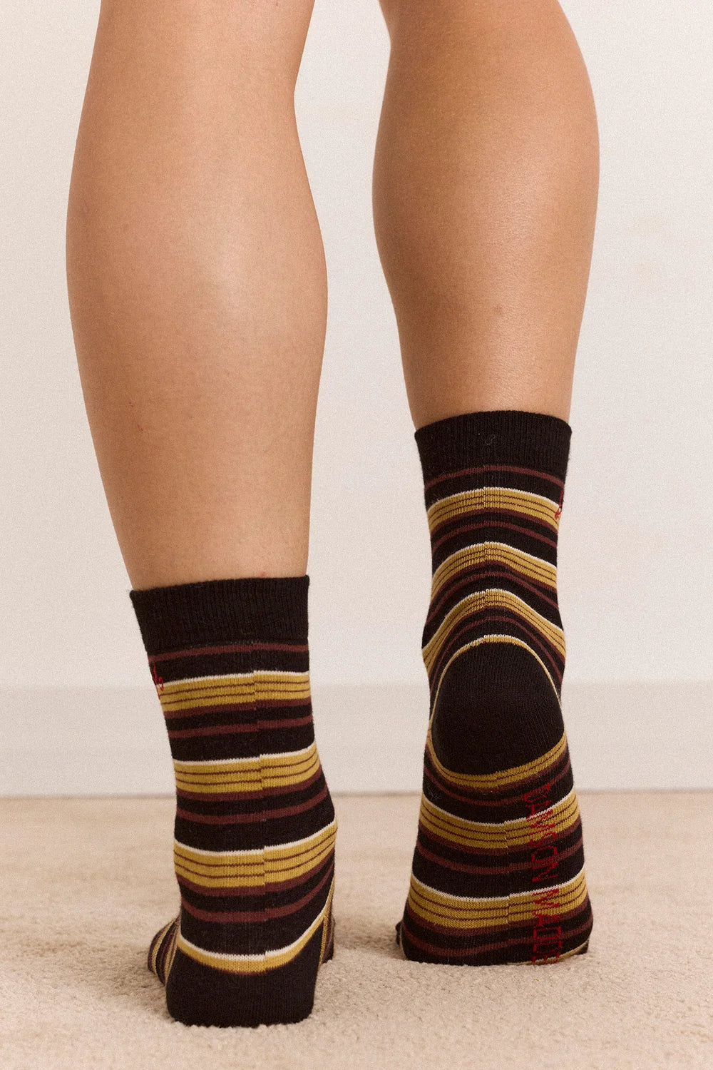 Damson Madder - Calf Length Socks, Chestnut Stripe