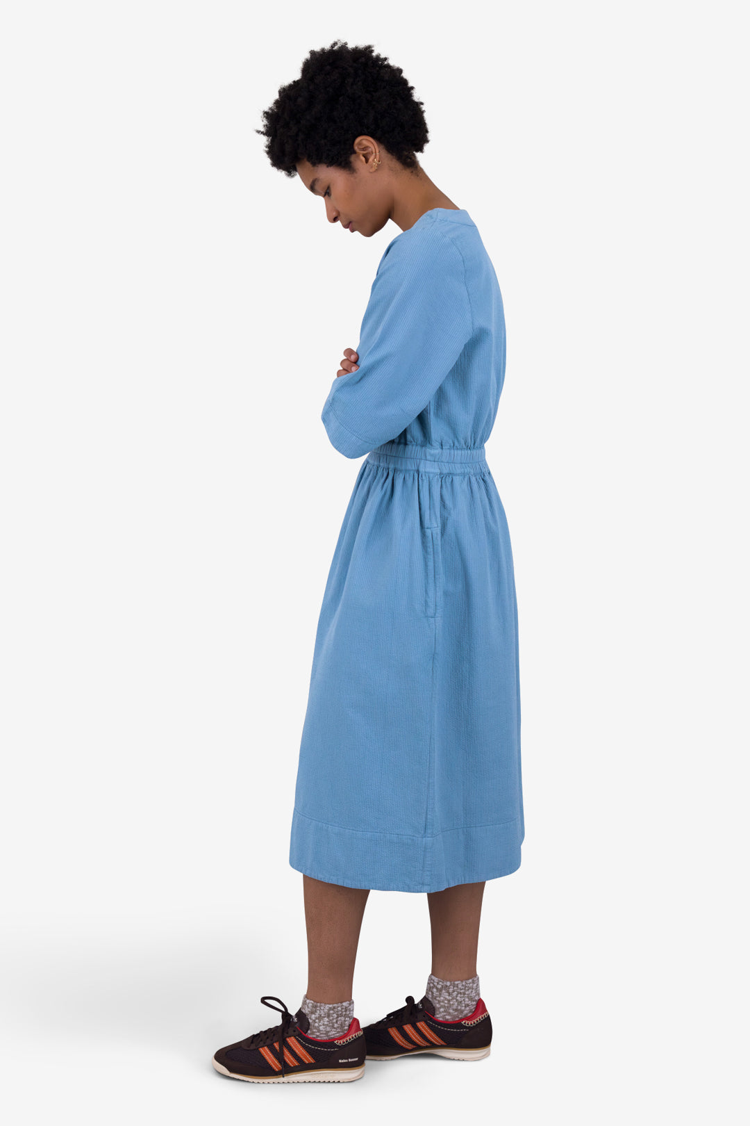 Folk - Gathered Dress - Light Indigo Top Stitch