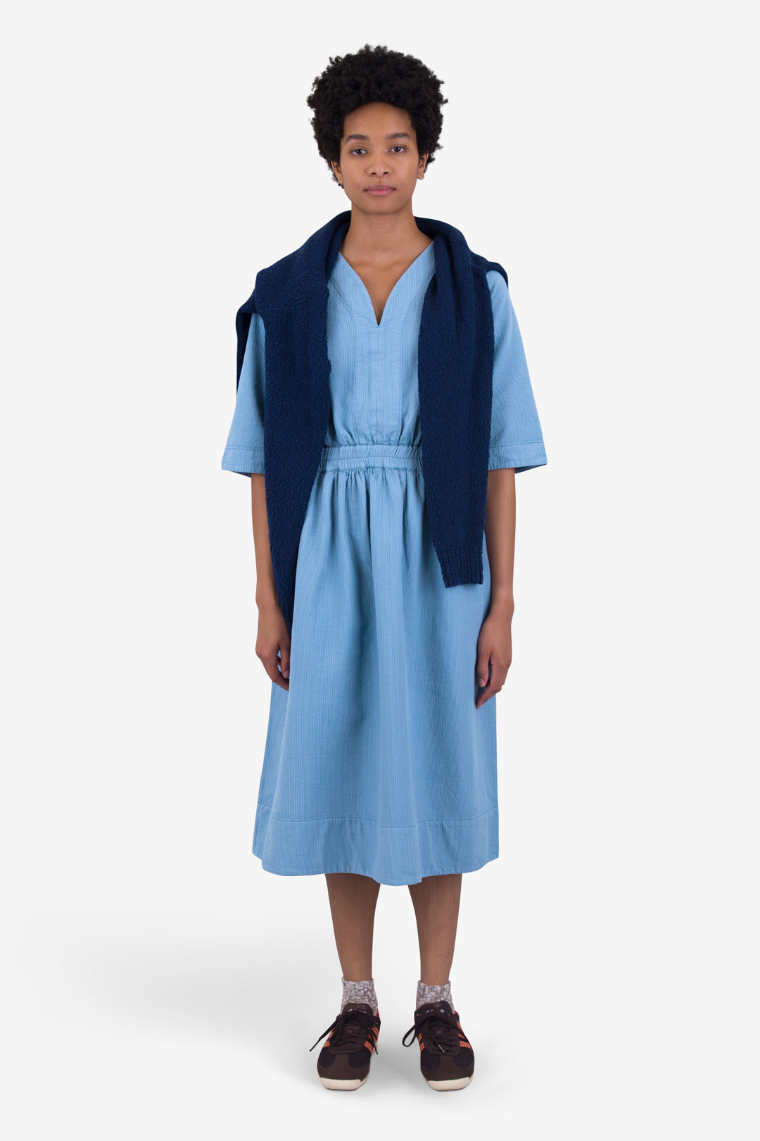 Folk - Gathered Dress - Light Indigo Top Stitch