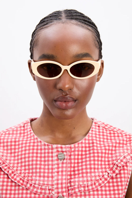 Damson Madder Catty Oval Sunglasses with Bow Detail - Bone