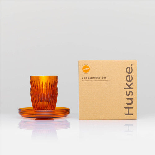 HuskeeCup Renew 3oz Espresso Cup and Saucer - Amber (set of 2)