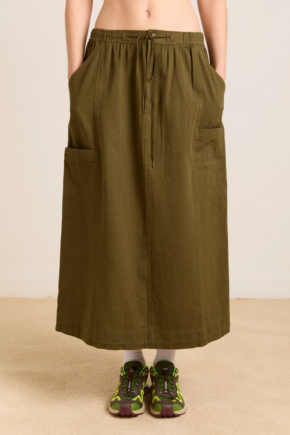 Damson Madder - Vika Utility Midi Skirt, Olive