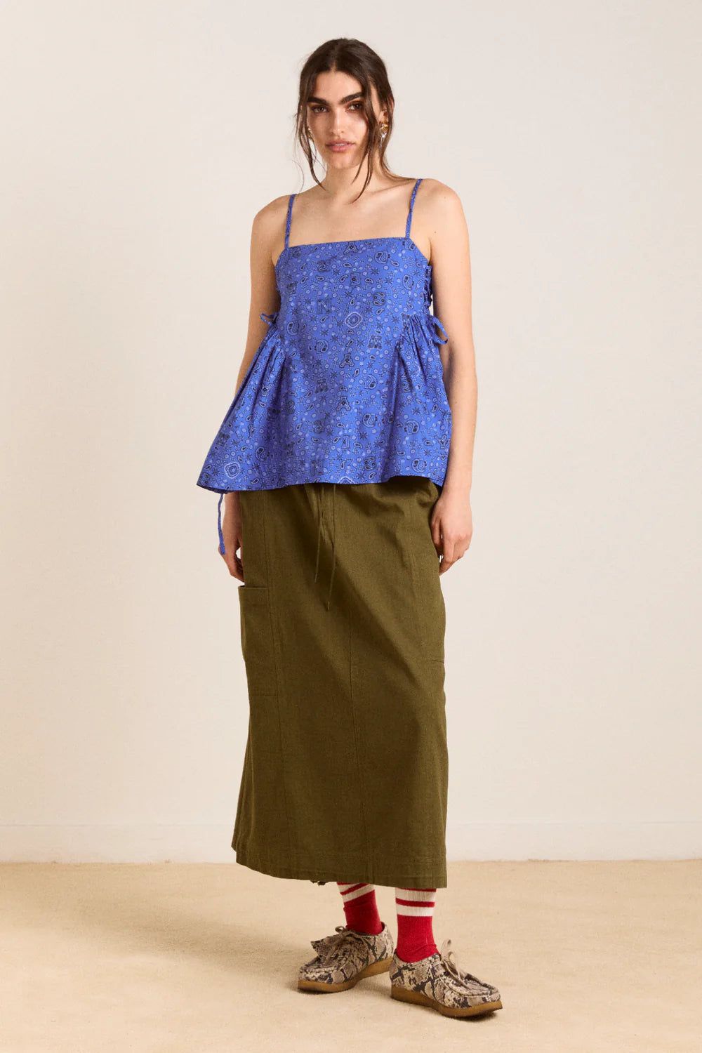 Damson Madder - Vika Utility Midi Skirt, Olive