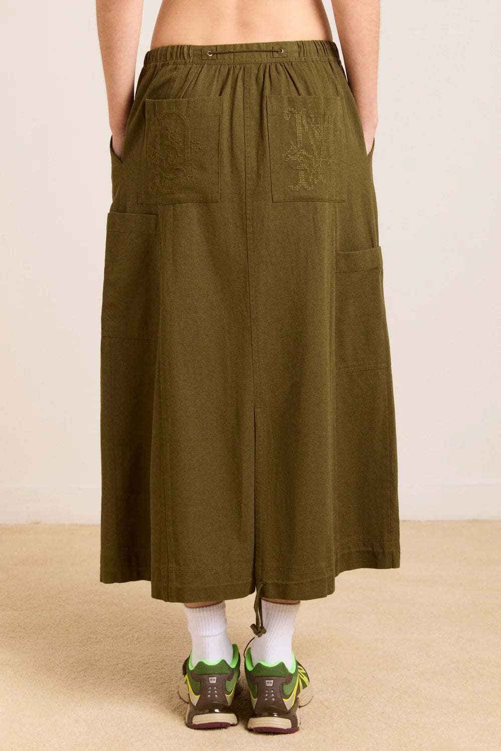Damson Madder - Vika Utility Midi Skirt, Olive