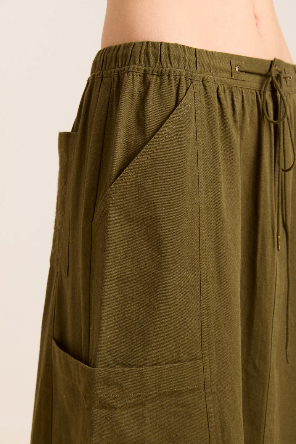 Damson Madder - Vika Utility Midi Skirt, Olive