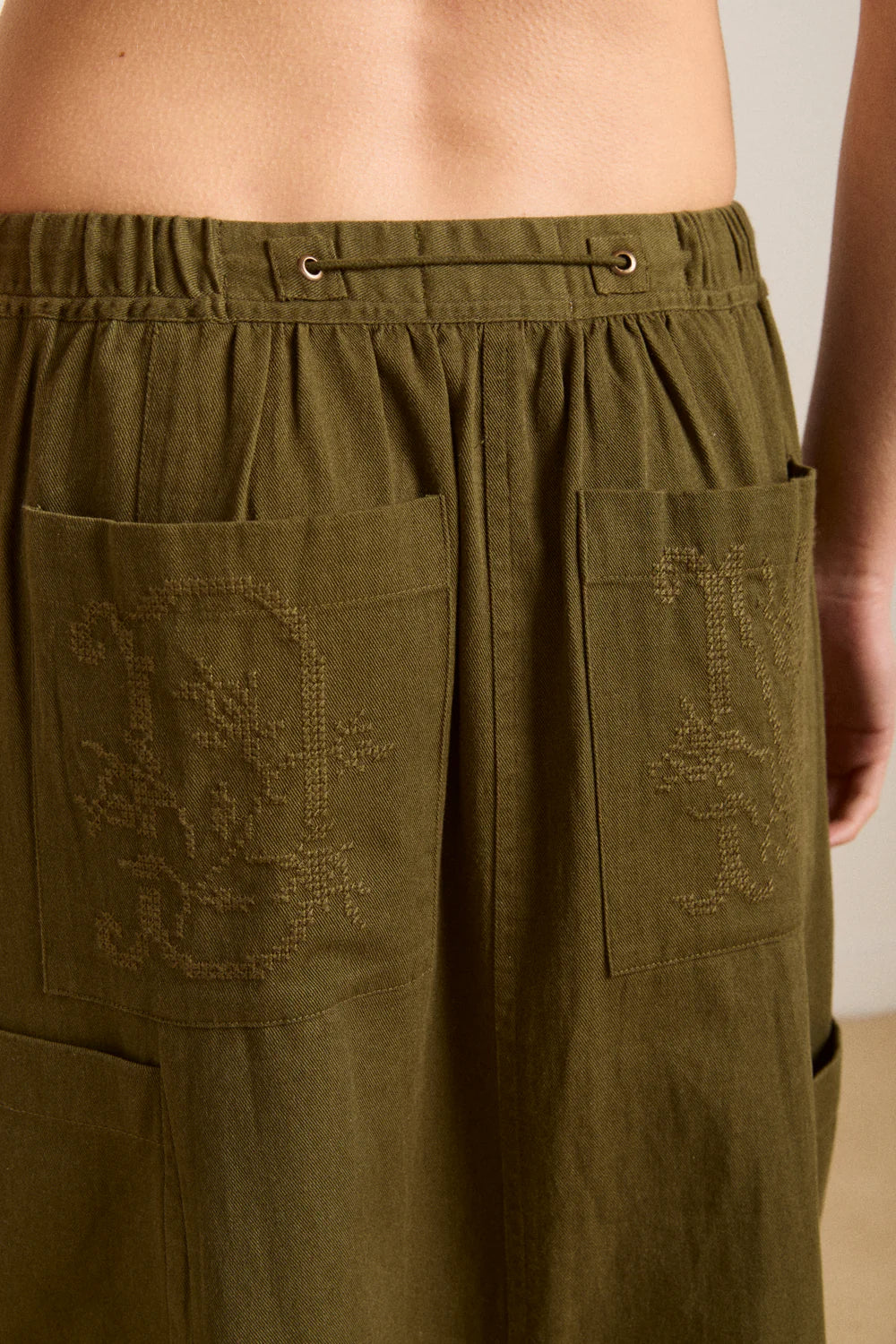 Damson Madder - Vika Utility Midi Skirt, Olive
