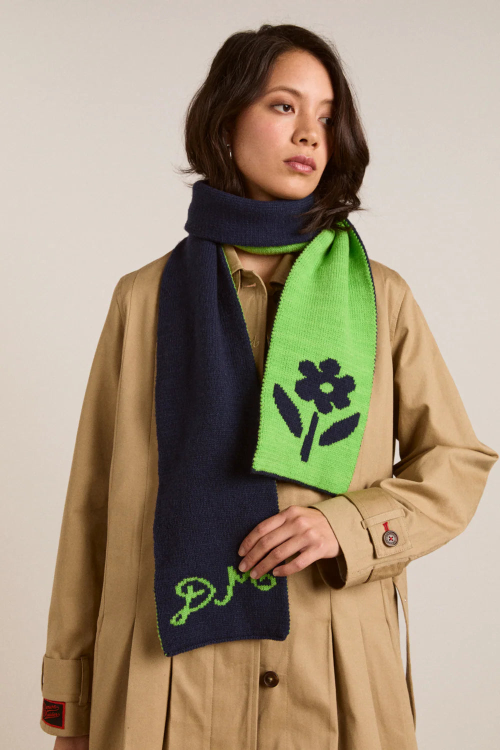 Damson Madder - Jaquard Scarf, Lime/Blue
