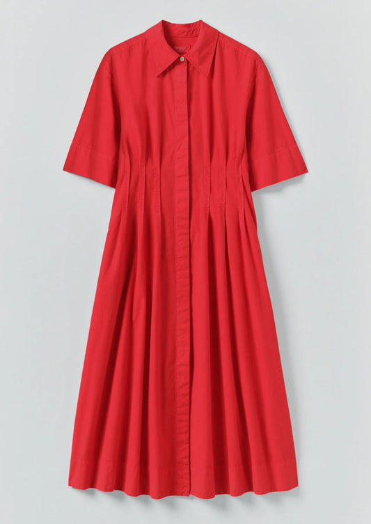 TOAST - Pleated Cotton Linen Dress, Cardinal Red