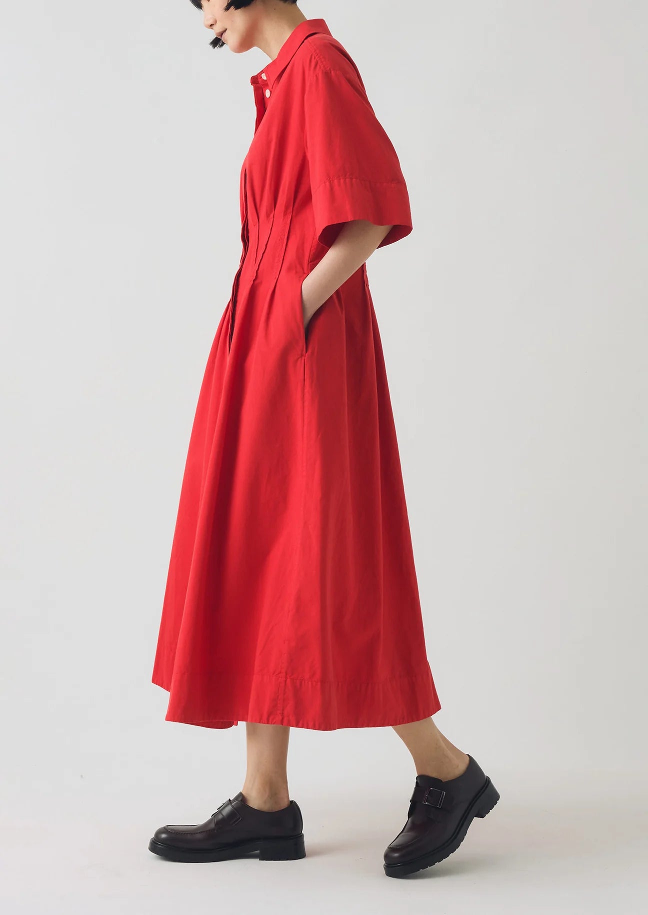 TOAST - Pleated Cotton Linen Dress, Cardinal Red