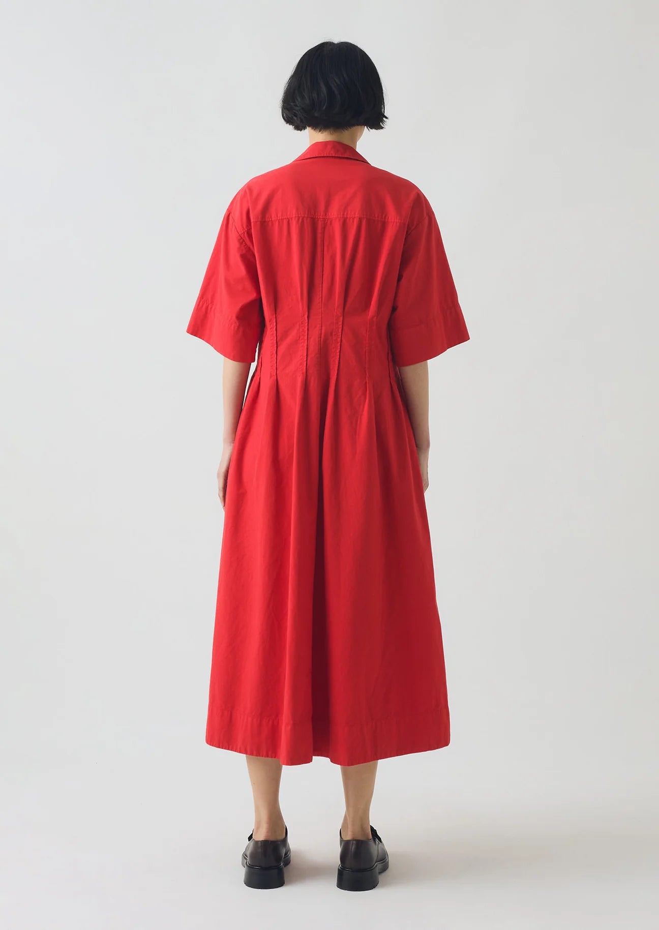TOAST - Pleated Cotton Linen Dress, Cardinal Red
