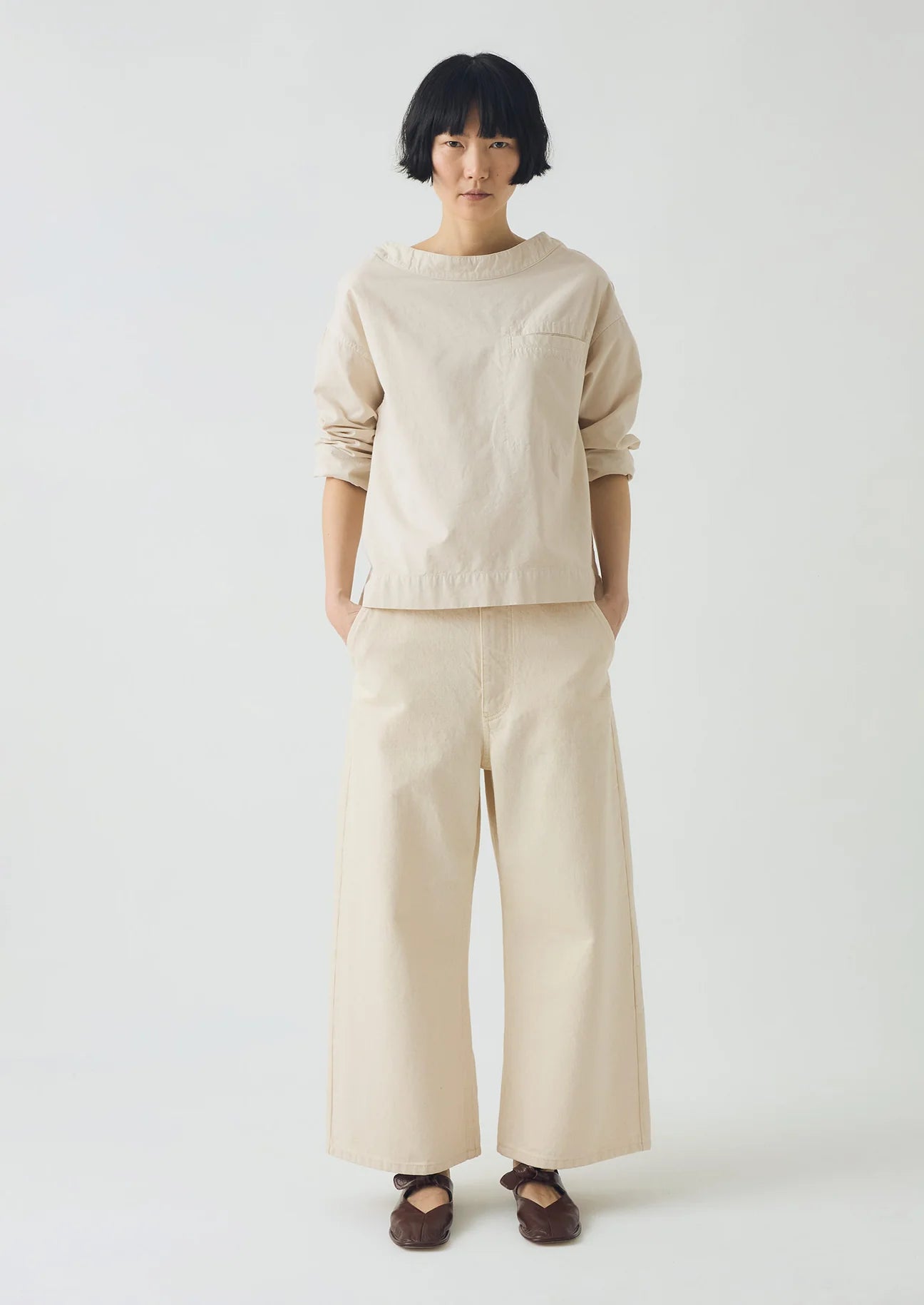 TOAST - Relaxed Wide Leg Denim Trousers, Ecru
