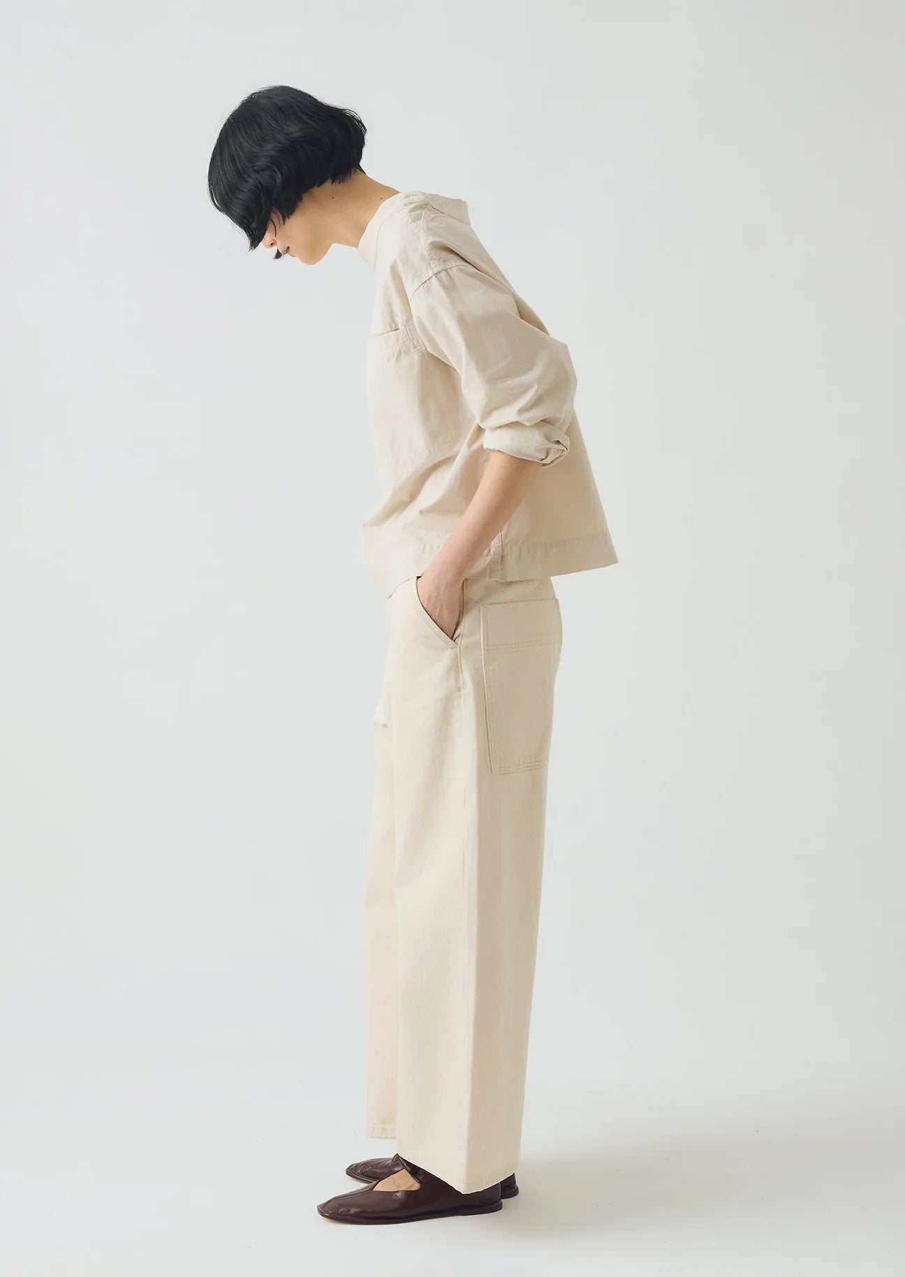 TOAST - Relaxed Wide Leg Denim Trousers, Ecru