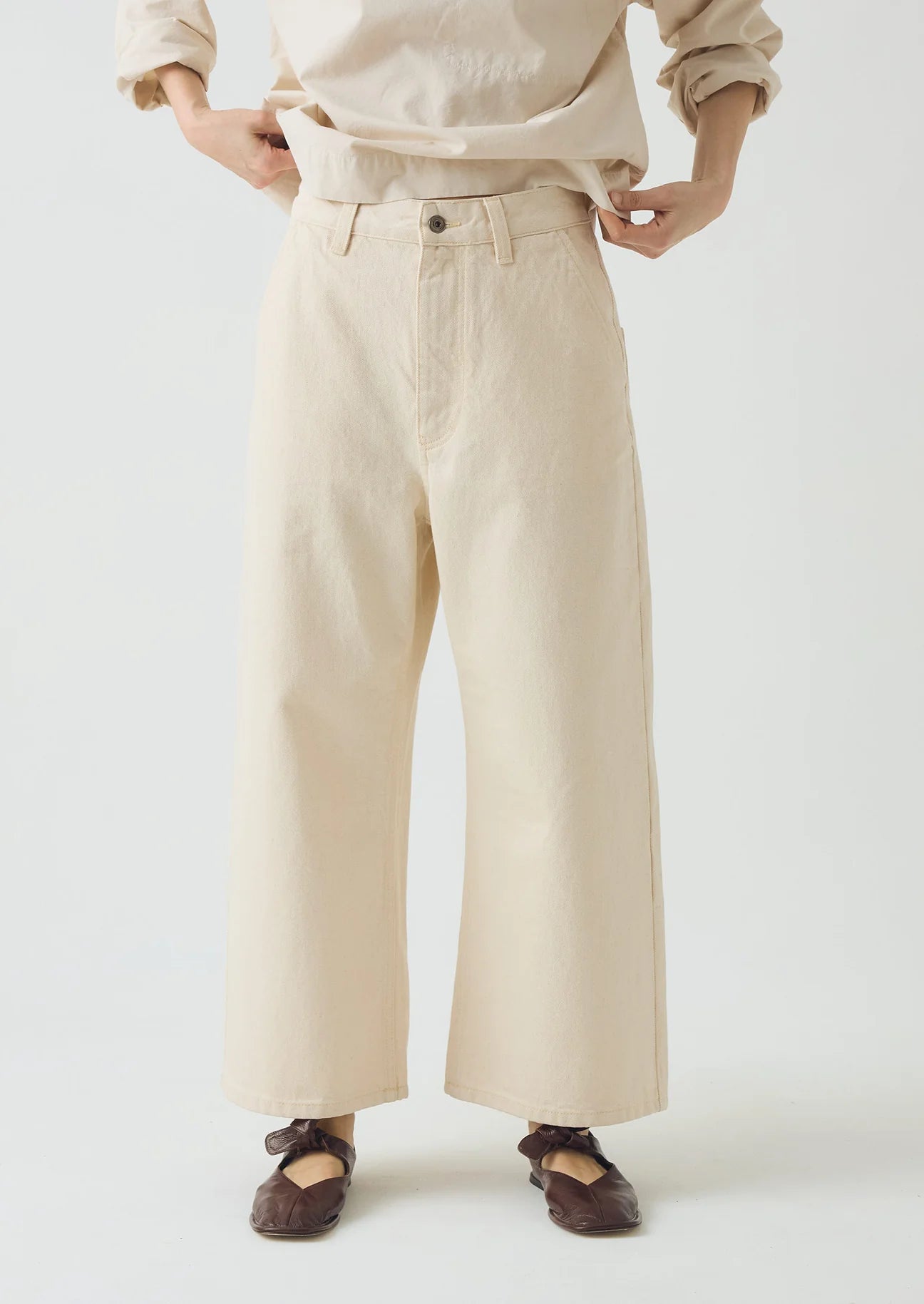TOAST - Relaxed Wide Leg Denim Trousers, Ecru