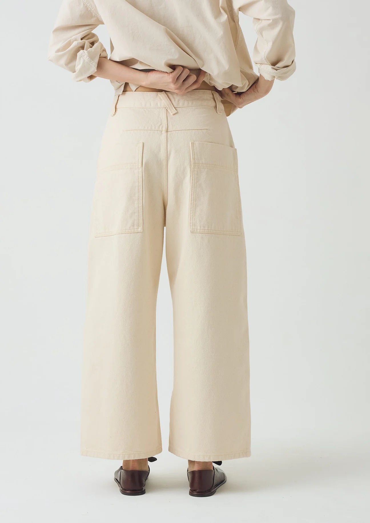 TOAST - Relaxed Wide Leg Denim Trousers, Ecru
