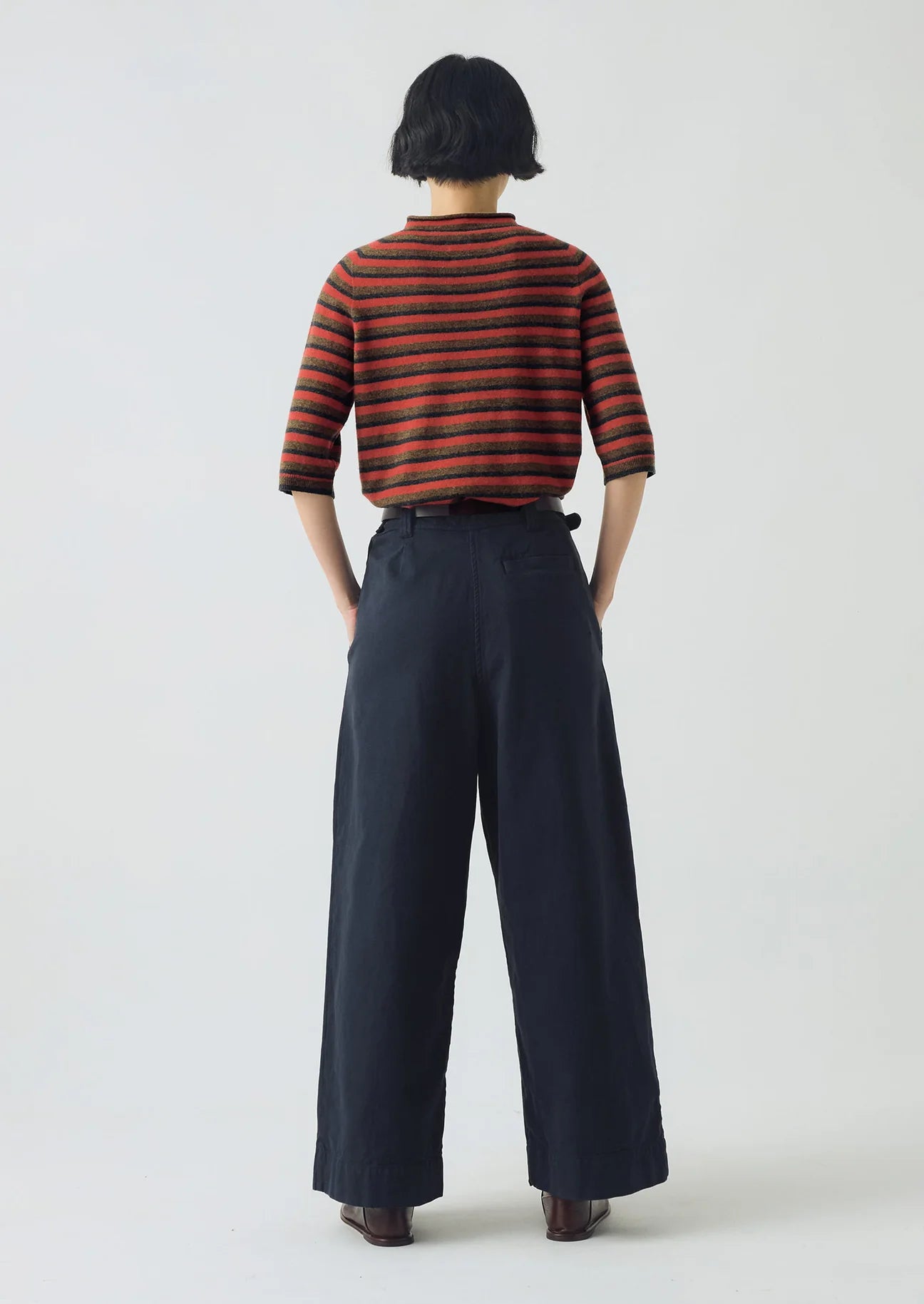 TOAST - Stripe Wool Cashmere Half Sleeve Top, Red Multi