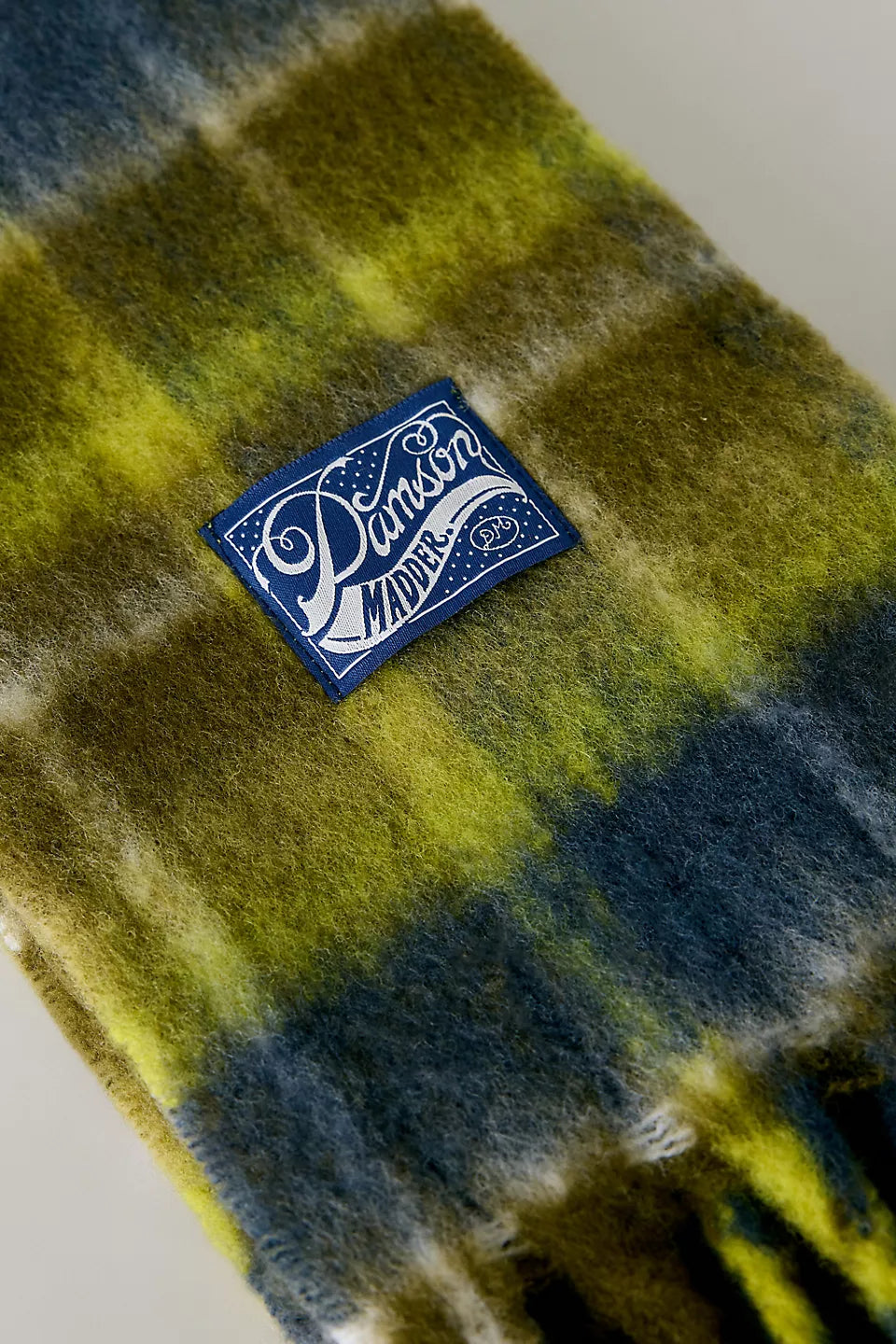 Damson Madder - Brushed Fluffy Slim Scarf, Green Check