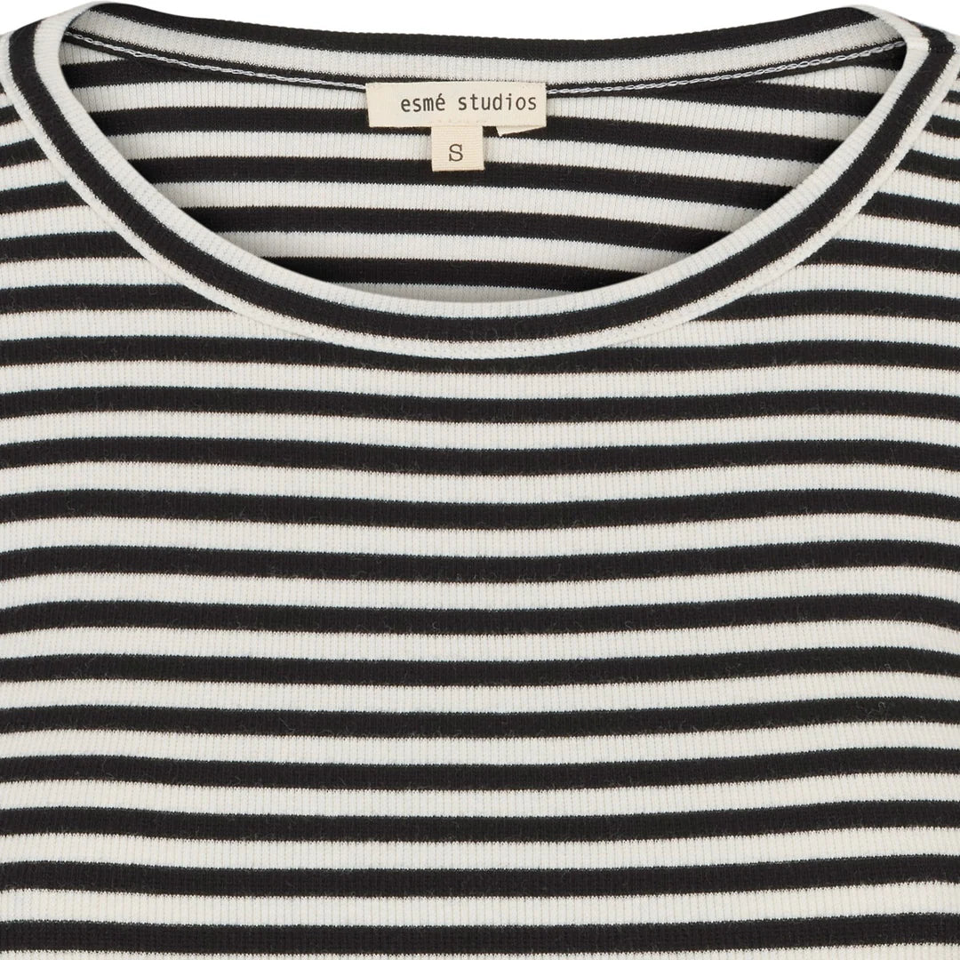 Esmé Studios - Blossom Long Sleeve Top, Snow White Black Stripe