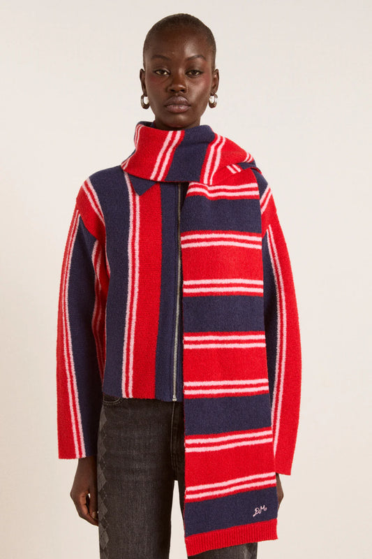 Damson Madder - Bibi Skinny Scarf, Red/Navy Stripe