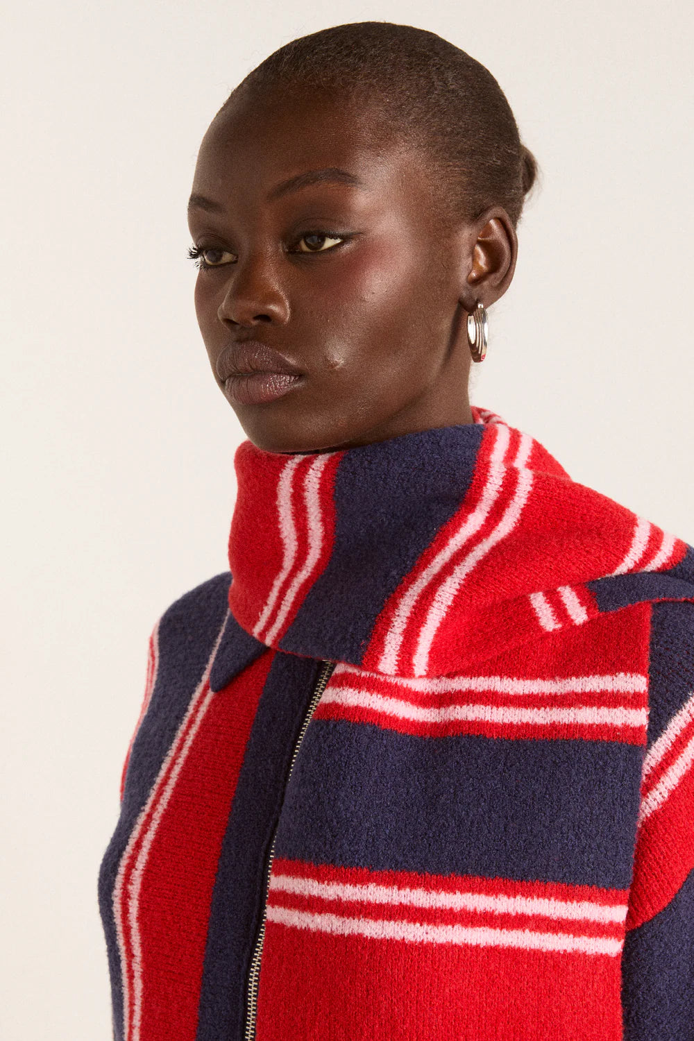 Damson Madder - Bibi Skinny Scarf, Red/Navy Stripe