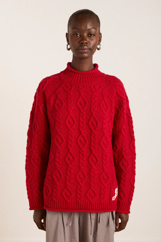 Damson Madder - Ffion Stitch Interest Jumper, Red