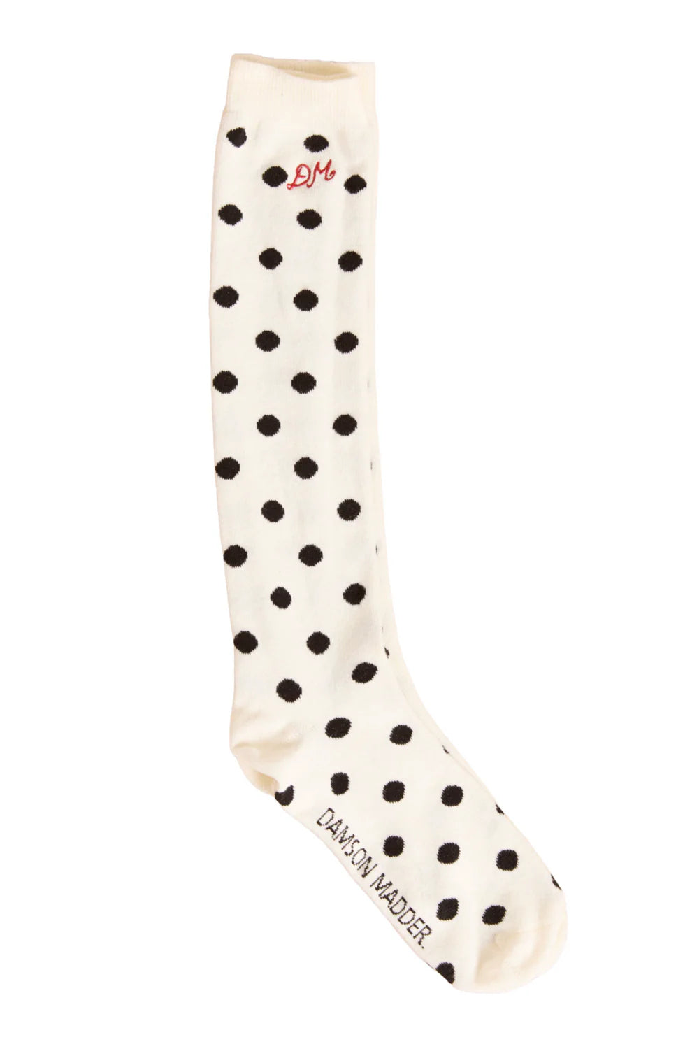 Damson Madder - Knee High Socks, Cream and Black Polka Dot