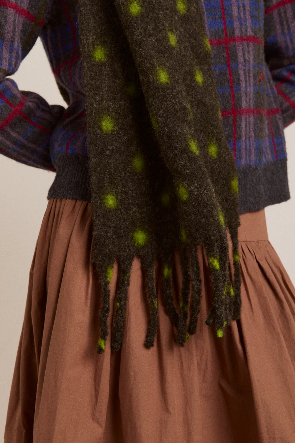 Damson Madder - Fluffy Scarf Charcoal/Lime Spot