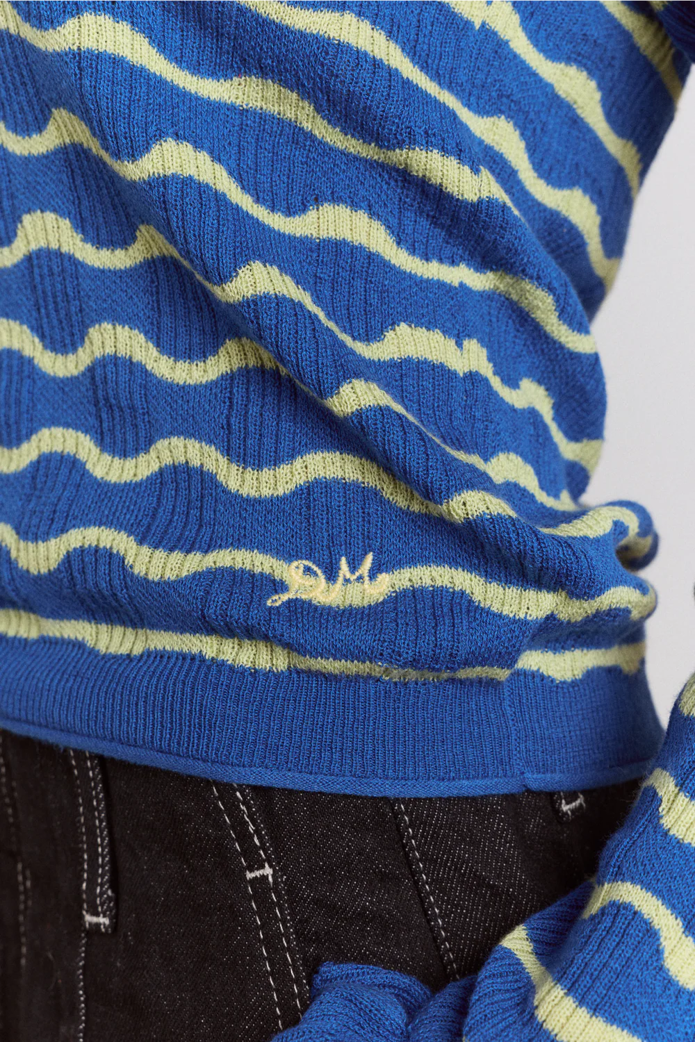 Damson Madder- Silvia Merino Blend Polo Jumper, Blue/Mint