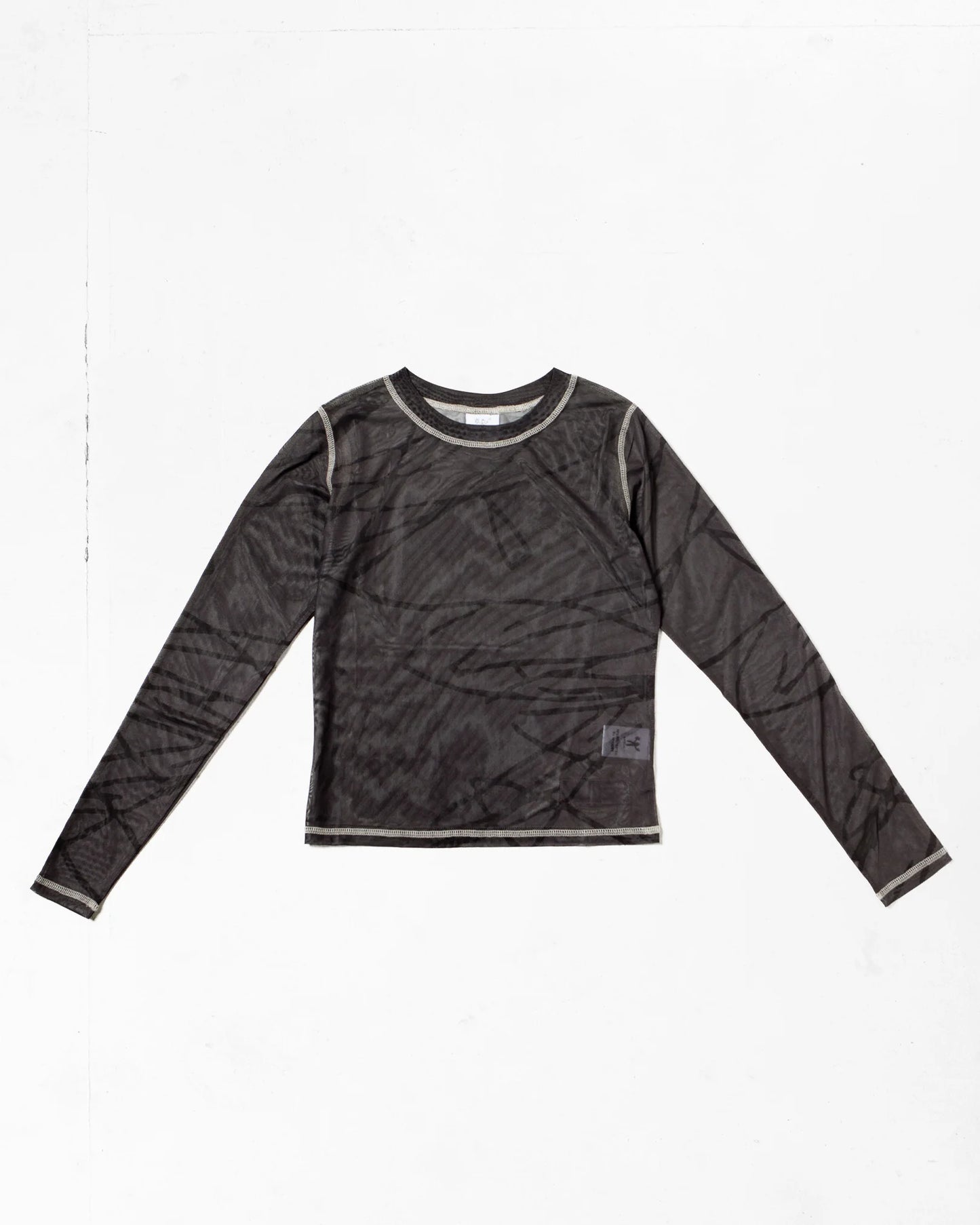 CANDICE - Scribble Mesh Top, Black/Brown