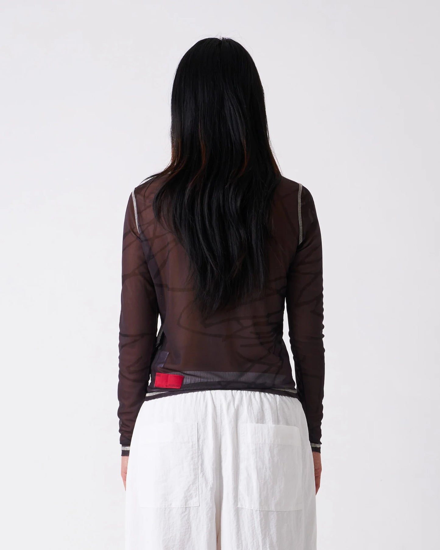 CANDICE - Scribble Mesh Top, Black/Brown