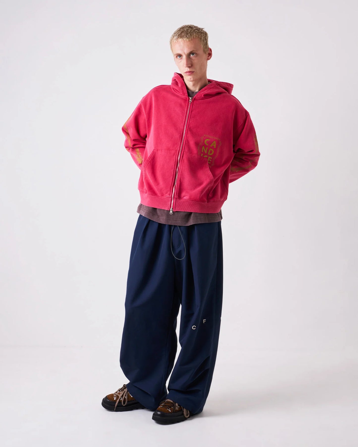 CANDICE - Harlequin Washed Zip Hoodie, Red