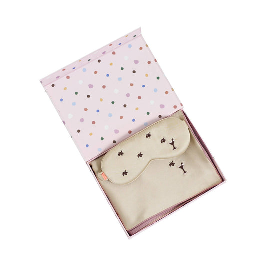 Lost Pattern NYC - Martini 2 Piece Silk Gift Set: Silk Pillowcase & Silk Sleep Eye Mask, Champagne