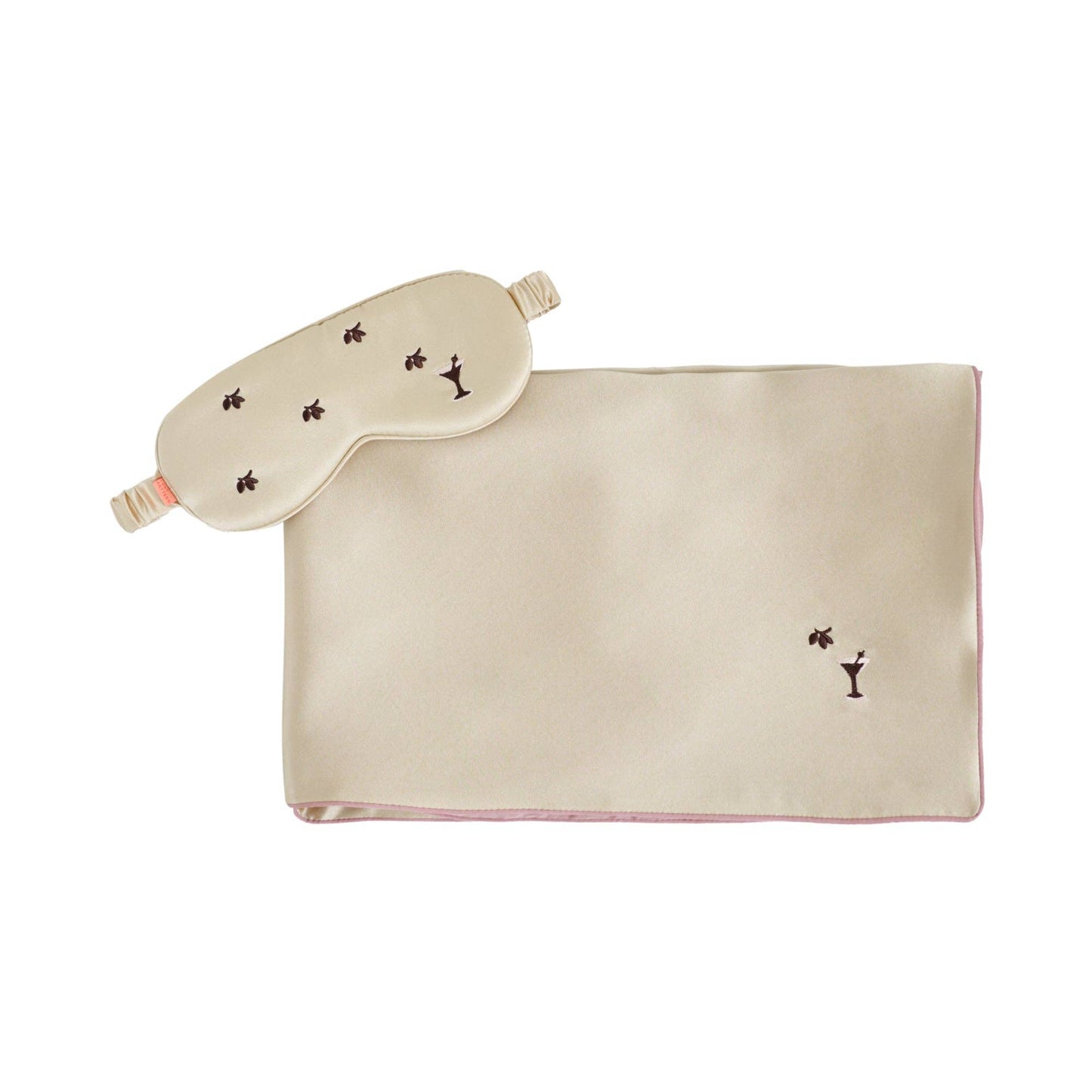 Lost Pattern NYC - Martini 2 Piece Silk Gift Set: Silk Pillowcase & Silk Sleep Eye Mask, Champagne