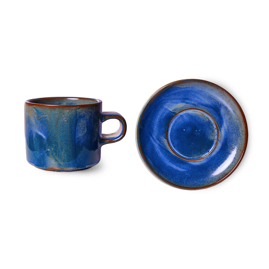 HKLIVING - Chefs Ceramics: Cup and Saucer, Rustic Blue