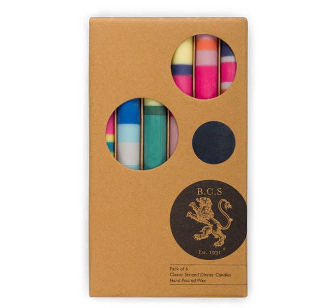 British Colour Standards - Mixed Wide Striped Candles - 6 pack