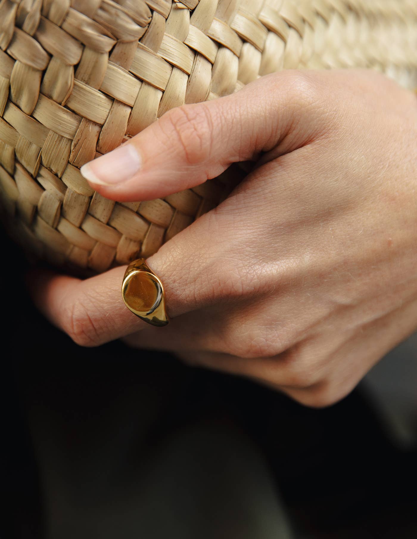 Nordic Muse - Gold Round Signet Ring, Waterproof