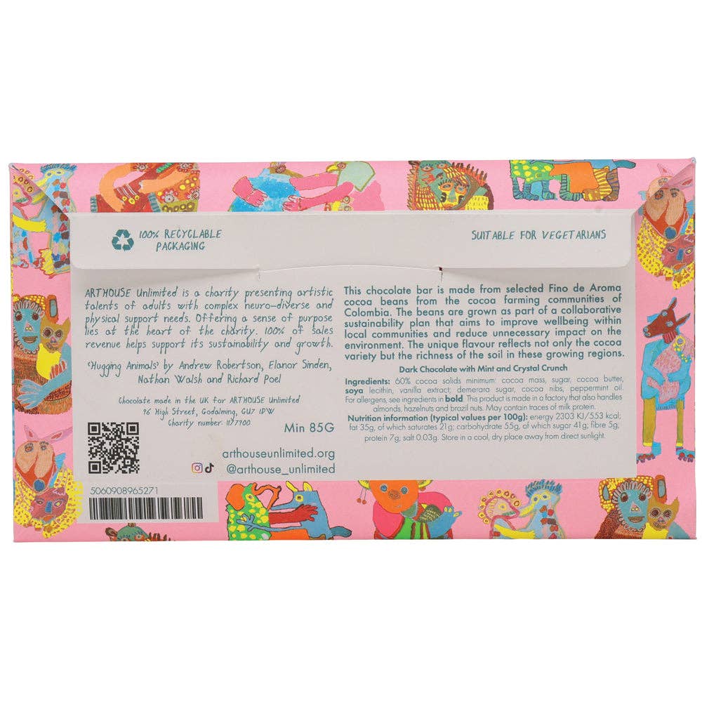 Arthouse Unlimited - Hugging Animals, Dark Chocolate with Mint & Crystal Crunch
