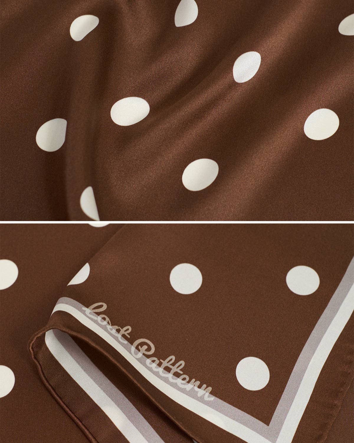 Lost Pattern NYC - Retro Polka Silk Bandana Scarf, Cafe Au Lait