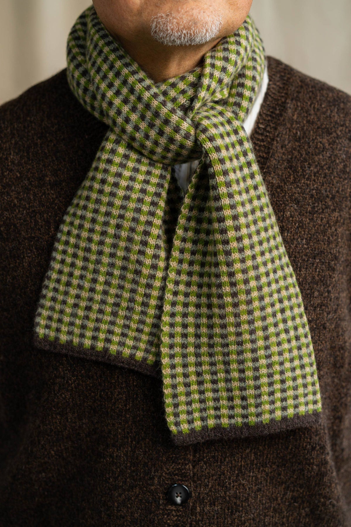 Rove Knitwear - Small Check Scarf, Green