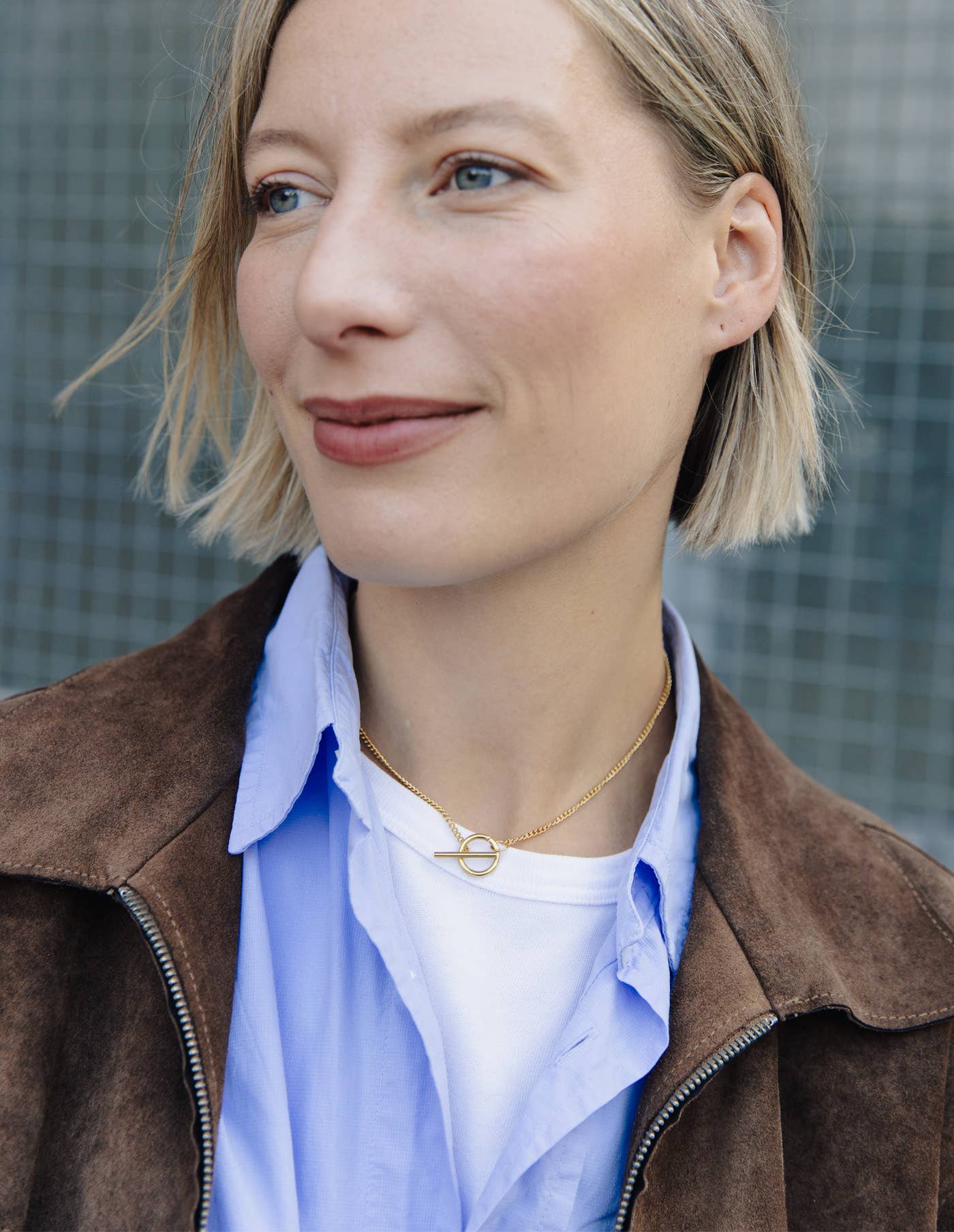 Nordic Muse - Herringbone Toggle Chain Necklace, Gold