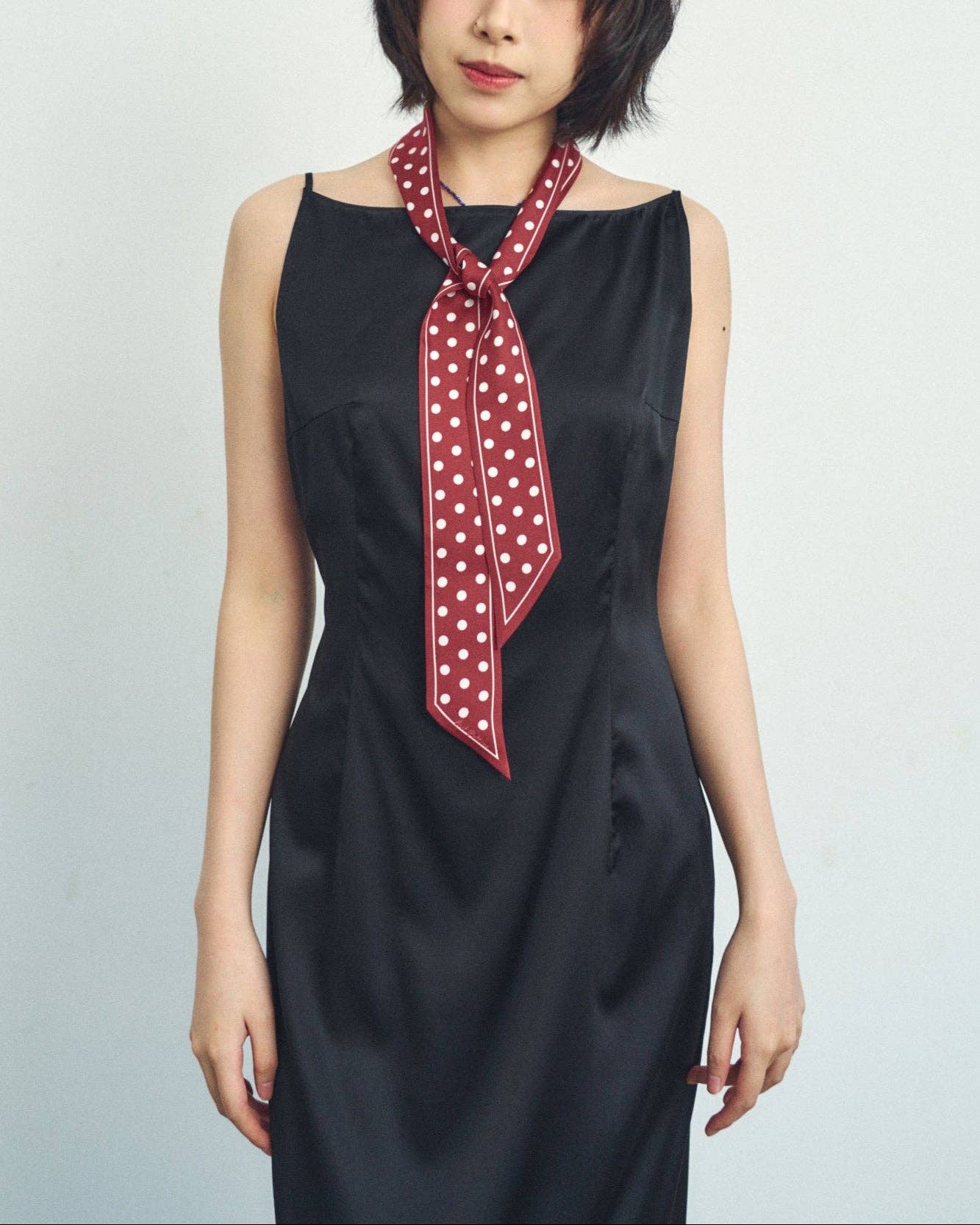 Lost Pattern NYC - Retro Polka Silk Skinny Scarf, Burgundy