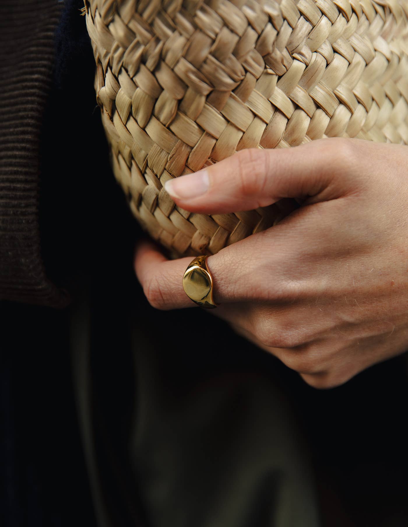 Nordic Muse - Gold Round Signet Ring, Waterproof