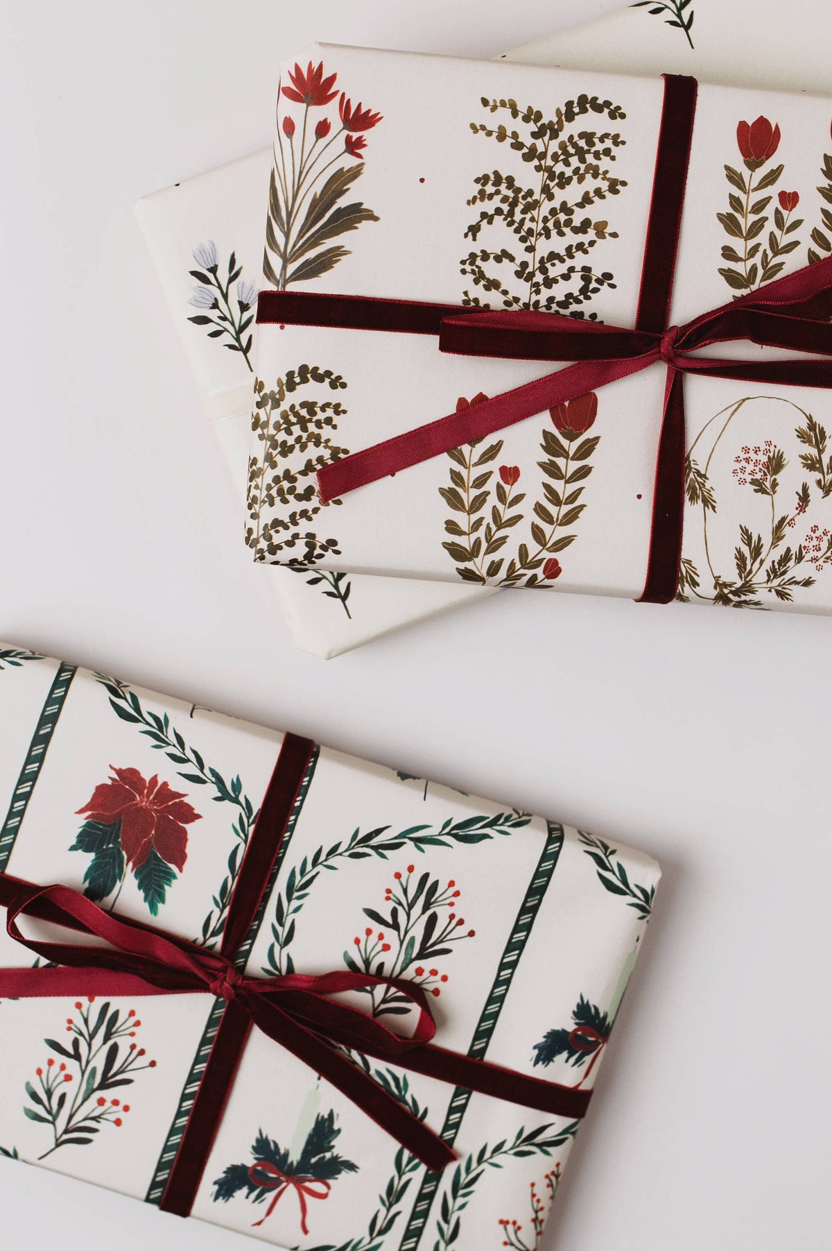 Katie Housley - Christmas Gift Wrap, Red Floral Botanical