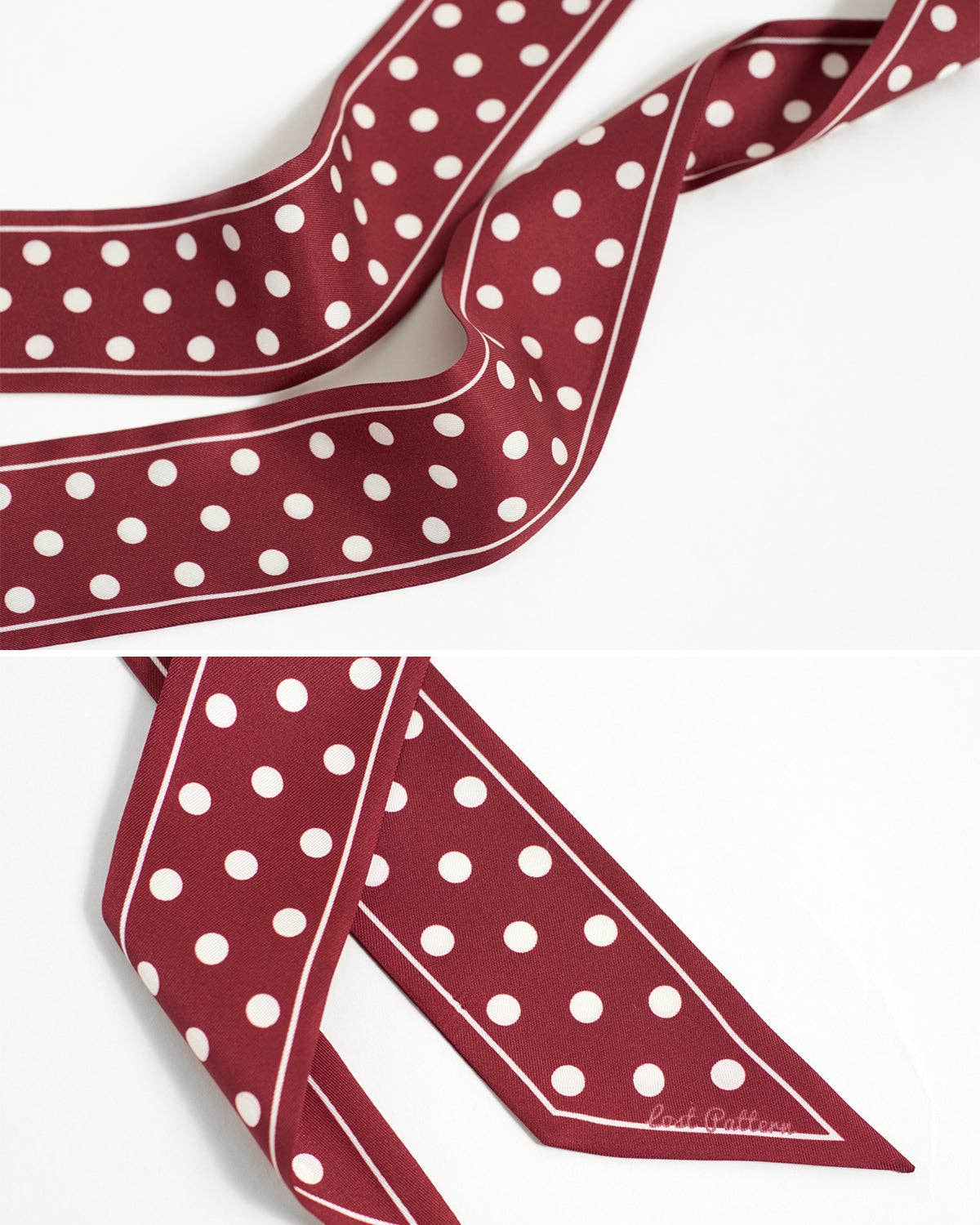 Lost Pattern NYC - Retro Polka Silk Skinny Scarf, Burgundy