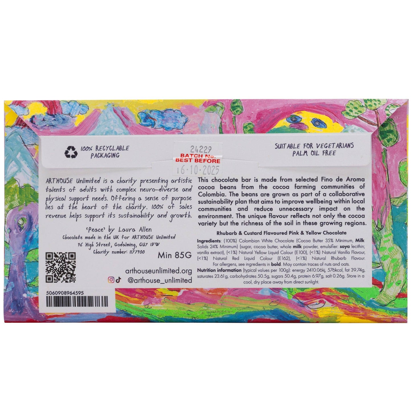 Arthouse Unlimited - Peace, Rhubarb & Custard Flavoured Pink & Yellow Chocolate Bar