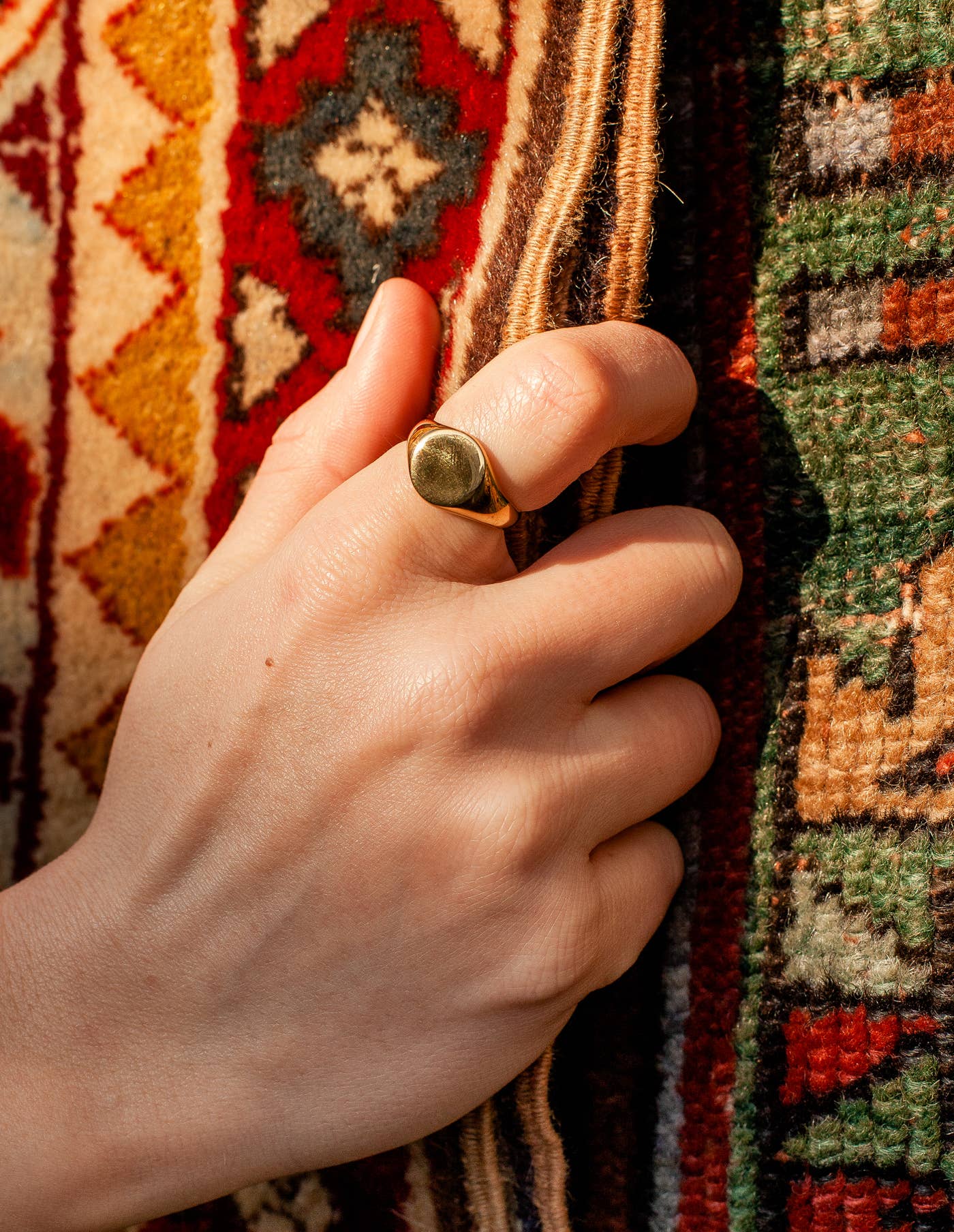 Nordic Muse - Gold Round Signet Ring, Waterproof