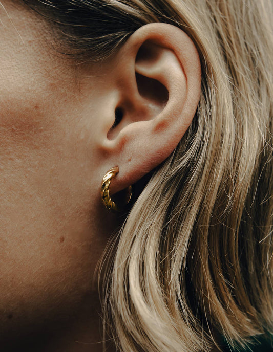 Nordic Muse - Gold Mini Twist Leverback Huggie Hoop Earrings